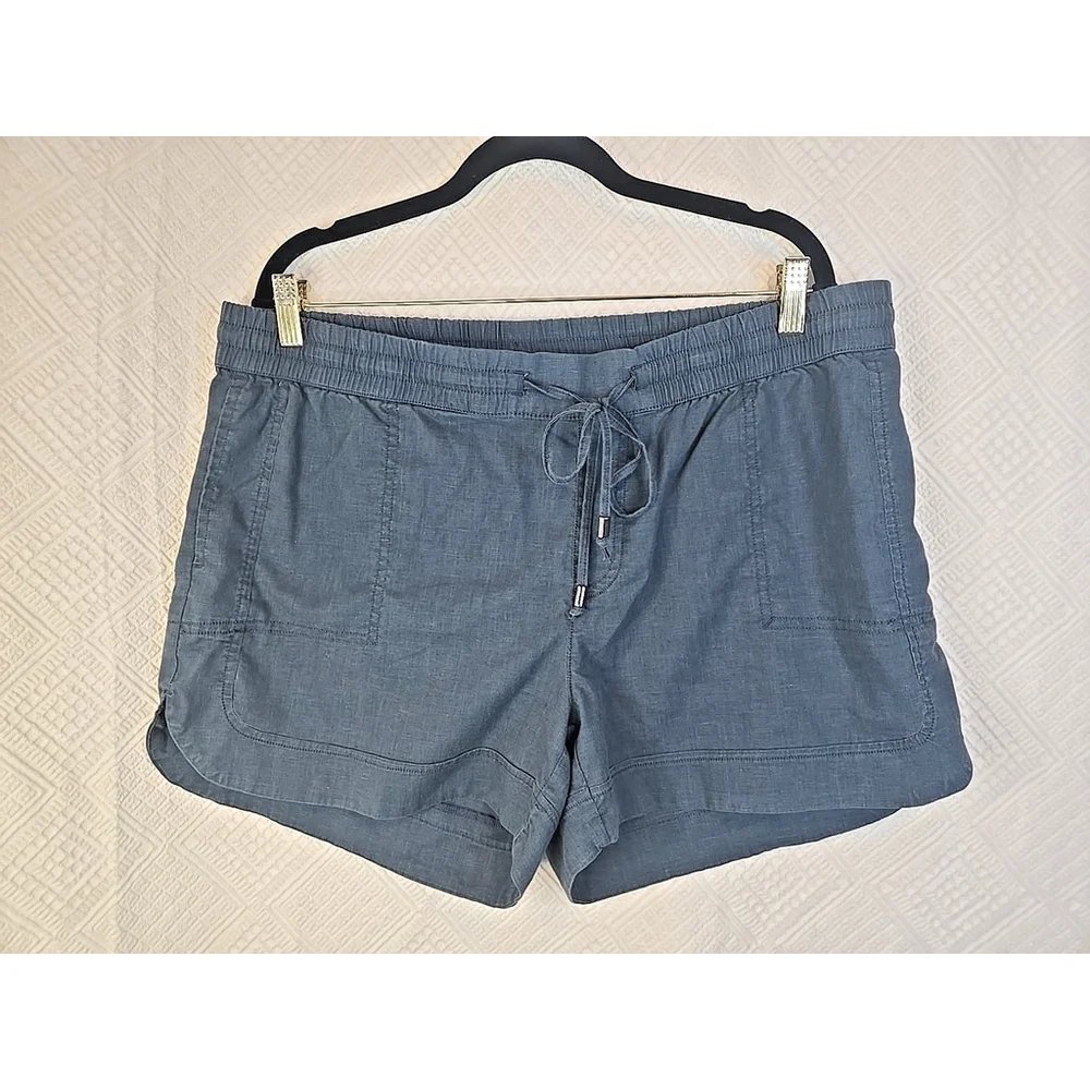 Aventura Size L Hemp Blend Drawstring Shorts Blue Casual Summer Travel - Picture 2 of 8